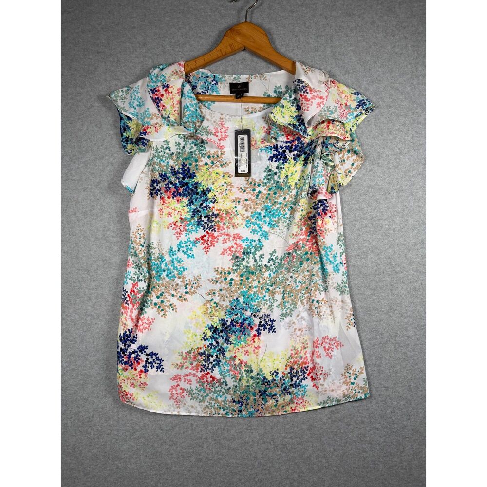 Worthington Floral Ruffle Sleeve Blouse Size L Multicolor NWT Career 3872